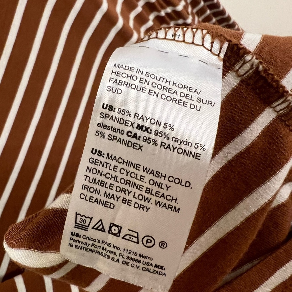 Chico's Brown and White Striped V-Neck Long Sleeve Tee - Picture 5 of 5